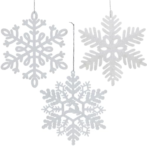 AMLOOPH White Christmas Decorations – 12PCS Hanging Snowflakes White Baubles for Christmas Tree Decorations, 10cm Glitter Snowflake Xmas Baubles Ornaments for Tree Xmas Hanging Decoration