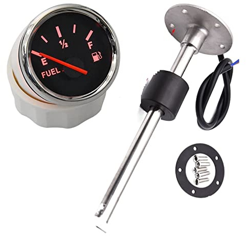 Medidor de nivel de combustible de 52 mm para barcos, automóviles y barcos marinos con sensor de nivel de combustible de 100-300 mm, indicador de nivel de tanque de aceite de 0-190 ohmios, retroilum