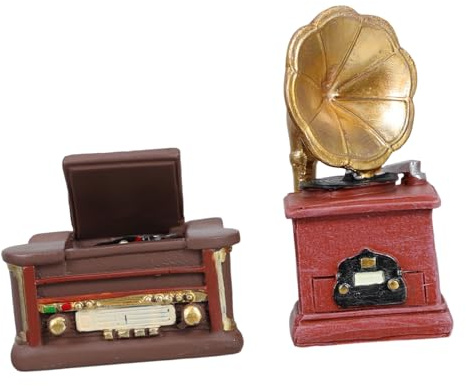 FUNNETOYU 2pièces Lot de Mini Tourne-disques Résine Phonographe Rétro pour Décoration Maison De Poupée Accessoire Miniature Intérieur
