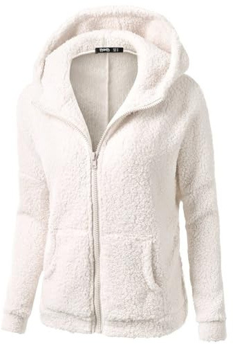 Generisch Fleecejacke Damen Winter Teddy Jacke Herbst Kapuzenpullover,Warme Plüschjacke Mit Kapuze Sweatshirt Große Größen Übergangsjacke Tasche Flauschig Teddyjacke Damen-Jacken