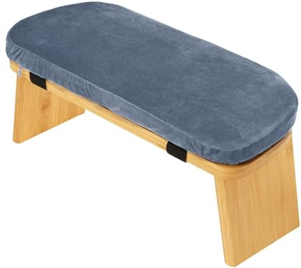 APLVFFZH Meditationsbank Kniehocker Gebetsbank Faltbarer Yogastuhl Aus Holz mit Abnehmbarem Komfortkissen für Tägliche Spirituelle Praxis Zuhause, Grau Blau