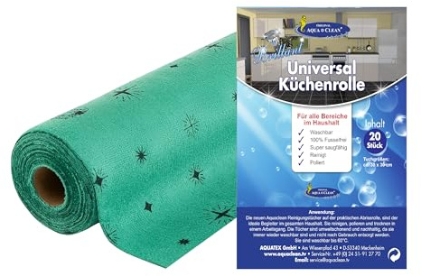 AQUA CLEAN Brillant Universal Küchenrolle, 20 Reinigungstücher, 30 x 30 cm, Waschbar bis 60°C, (Grün)