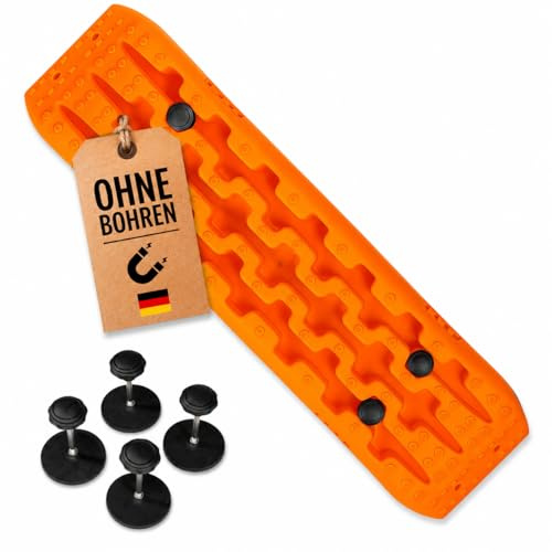 Campnetic Sandboards mit magnetischer Halterung - Orange | Sandbleche ohne bohren, starke Magnethalterung, Einfaches Anbringen, 4x 56kg Haftkraft, Offroad Zubehör, Anfahrhilfe Schnee