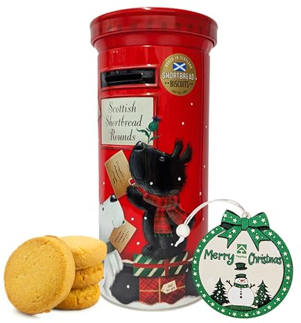Post Box Shortbread Biscuit Tin - Charming Red Post Box Tin Filled with Scottish Shortbread Cookies 180g & Christmas Tree Decoration. Biscuits Gift Set for Stocking Fillers, Christmas Gifts for Kids
