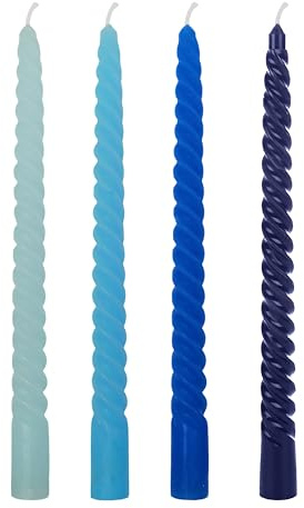 4 Stück Blau stabkerzen gedreht, Kegelkerzen, Tropffrei, Wunderschöne, gedrehte Dinnerkerzen，Geeignet für Hochzeits- und Valentinstagsdekorationen (Blau-mix)