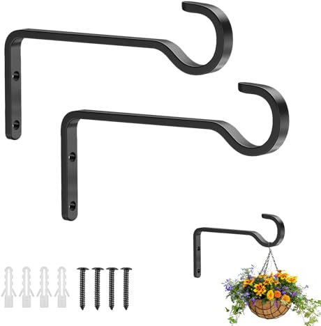THINTON 2 Pack 15cm Hanging Basket Bracket, Black Metal Wall Brackets for Indoor & Outdoor Use, Hanging Plants, Wind Chimes, Bird Feeders, and Bird Houses