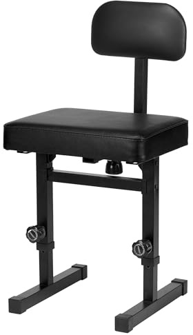 Piano Bench with Backrest Adjustable Stool, Music Keyboard Bench Seat for Piano Keyboard Stand with Black Padded Cushion for Musicians, Piano Stool Adjustable Height , Piano Chair with Back Support