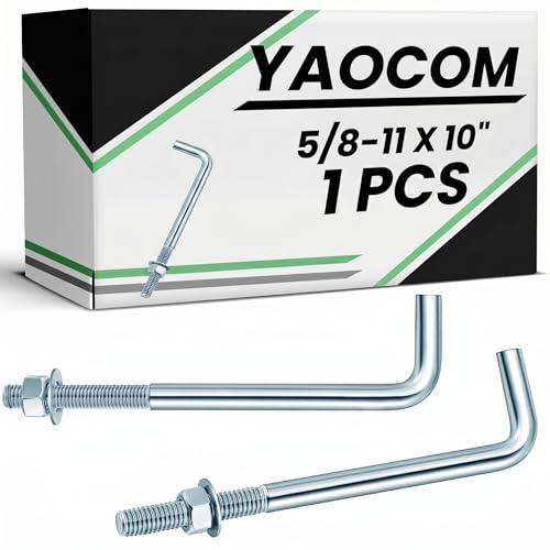 Yaocom 1 perno en J, pernos de anclaje galvanizados, cierre de hormigón galvanizado, anclaje de poste de cemento con tuercas y arandelas para proyectos de ladrillos de hardware de pared de base, gris