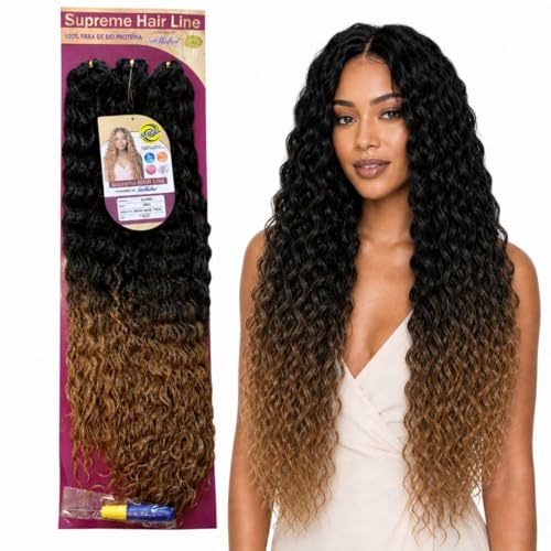 Extension Capelli per Crochet Braids in Bioproteina, Effetto Ondulato, 300gr - Texture 100% Naturali per Hair Styling Ondulati e Ordinato, 3 Lunghezze 70, 65, 60cm GLORIA (Black/Honey Blonde Degradee)