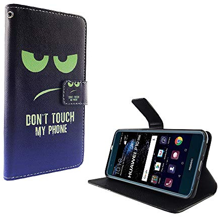 König Design Handyhülle Kompatibel mit Huawei P10 Lite Handytasche Schutzhülle Tasche Flip Case mit Kreditkartenfächern - Don't Touch My Phone Grün Dunkelblau