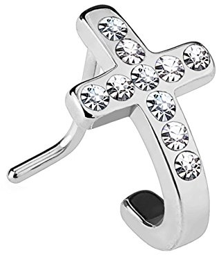 beyoutifulthings Nasen-Piercing KRISTALL-Kreuz Nasen-Ring Nasen-Stecker L-Form Chirurgenstahl Silber Clear Stab 0,8/6mm