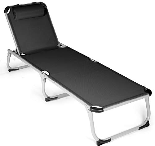 Park Alley Sonnenliege mit Kissen, Gartenliege klappbar mit Rahmen aus Aluminium, hochwertig & robust verarbeitet, ideal als Relaxliege für Balkon, Garten, Terrasse, Farbe: Schwarz