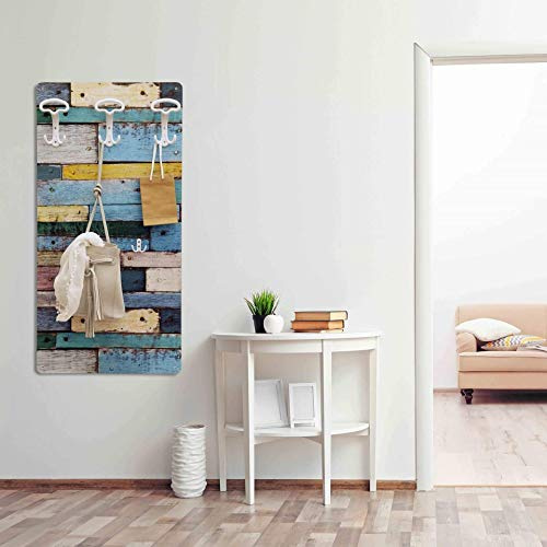 Dekoidea by Crearreda Appendiabiti da Parete Stile Country Marine, Attaccapanni Decorativo da Muro in Legno con Ganci in Ferro, Viti e Tasselli Inclusi, Made in Italy 45 x 90 x 1 cm