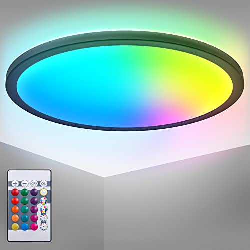 B.K.Licht - Pannello LED a luce indiretta, telecomando, luce colorata RGB+W, pannello LED soffitto, pannelli led, pannelli led soffitto, pannelli luminosi led, led rgb panello, 42x3 cm, nero