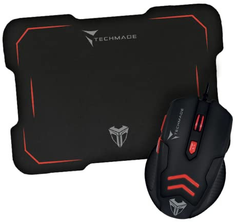 TECHMADE MOUSE USB CON FILO +MOUSEPAD GAMING TM-M016 (Red)
