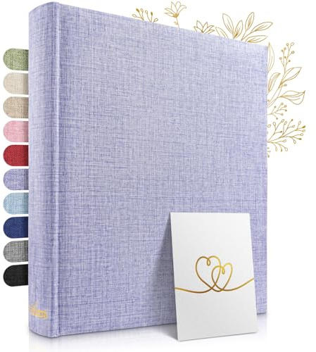 ZEITLOOS® Fotoalbum zum Selbstgestalten - edles Leinen - 600 Fotos Lila | Wunderschönes Design mit schützenden Trennblättern - Fotobuch zum Einkleben 31x32cm - 100 Seiten - Hochzeitsalbum & Geschenk