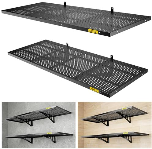 Aecxm 2-Pack 1.64x4ft Adjustable Garage Wall Shelving 560lbs Load Capacity Heavy Duty Wall Mounted Storage Shelf Metal Floating Shelves for Garage(Black)
