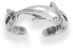 Zehenring aus 925er-Sterlingsilber, oxidiert, Delfin, verstellbare Kegel von 2,3 bis 4,6 mm breit, Schmuck für Damen, One Size, Metall Silber Sterling Silber, Kein Edelstein