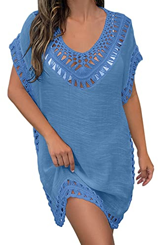 riou Vestido Playa para Mujer Pareos y Camisola Transparente Malla Falda de Playa Camisa Playa de Vacaciones Rebeca Superior Bañador Cover up Verano Ropa de Baño Irregular Long Tops