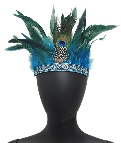 JAWSEU Indianer Stirnband Feder Stirnband, Indianer Haarband Haarschmuck Kopfschmuck Stirnband mit Langen Federn Feder Kopfbedeckung Kopfschmuck für Unisex Karneval Indianer Mottoparty Accessoire
