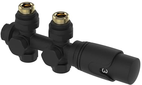 [neu.haus] Kit Valvole Termostatiche Set di Collegamento Multiblock per Termoarredi Bitubi ad Acqua Calda Testa Termostatica a 5 Livelli Regolabili - Nero