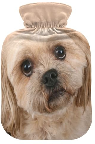 Wärmflasche mit süßem Shitzu-Hundebezug, weich, warm, für Winter, Bett, Hand, Hals und Schultern, 1 l