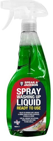 Spear & Jackson Spray Washing Up Liquid 750 ml for Dishes, Kitchen Surfaces, Utensils and Appliances, Removes Dirt, Grease and Grime, Leaves a Brilliant Shine
