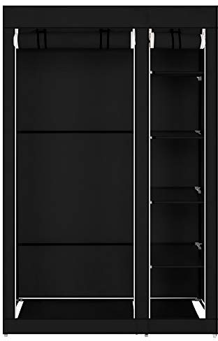 Bonnlo Kleiderschrank, 150 x 45 x 175 cm, Stoffschrank mit Kleiderstange und Ablagen Stabil, Stoffkleiderschrank für Schlafzimmer, viel Platz, Faltschrank (Schwarz, 110-6)
