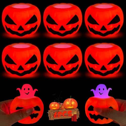 TOPJOWGA Halloween Anti-Stress Bälle - 6 Stück Leuchtend Spielzeug, Stressball für Kürbis Party, Mitgebsel Kindergeburtstag Geschenk