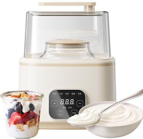 GTHTUHFD Máquina Automática para Hacer Yogur, Yogurtera Eléctrica De 1L+2L con Panel Táctil Led, Vejigas Internas Dobles Separadas Y Temporizador Inteligente De Temperatura C
