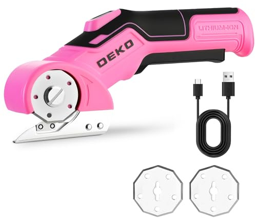 Ciseaux Electrique Tissu Couture DEKOPRO Professionnels 3.7V - Rose Ciseaux Electrique Multifonction - Coupe Carton Puissant pour Tissu, Cuir, Tapis, Plastique
