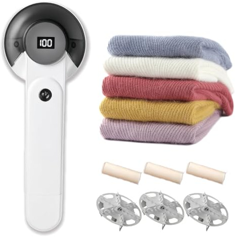 CASA Corner Éliminateur de Peluches Remover Pro 2.0, Rasoir Anti-Bouloches Rechargeable 2-en-1 avec 3 Têtes de Coupe et 3 Rouleaux Adhésifs pour Vêtements, Pulls et Tissus