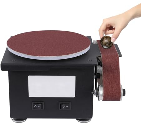 Mini levigatrice a nastro, 100 W, 4250-8500 giri/min, con disco abrasivo da 6, regolazione della velocità 3 in 1, affilacoltelli, affilacoltelli, lucidatrice per bordi