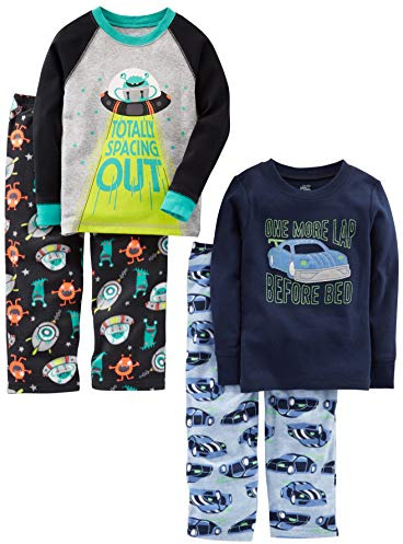 Simple Joys by Carter's Pijama de 4 Piezas (Parte Superior de Algodón y Parte Inferior de Felpa) Niño, Coches/Espacio, 4 años