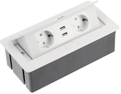 GTV Einbau-Steckdosenleiste 2x Schuko + 2x USB 2.1A, 3600W, Soft-Touch, Weiß