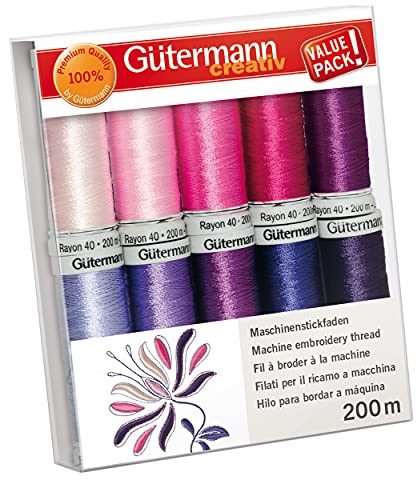 Gütermann Maschinenstickgarn Set Rayon Nr. 40, 10 Rollen à 200 m, Rosa und Lila Töne