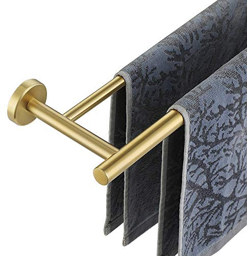 JQK Double Towel Bar 27 Inch, Brass Gold Useable Length 24 Inch 304 Stainless Steel Thicken 0.8mm Bath Towel Rack for Bathroom, Towel Holder Wall Mount, TB100L24-BG