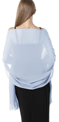 Scialle stola in chiffon per abiti da sera, da donna, elegante sciarpa morbida, sciarpa da sposa, stola da sposa, Azzurro chiaro, taglia unica