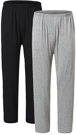 JINSHI Pantaloni Lunghi Pigiama da Uomo Morbide Modal Pantalone da Salotto Biancheria da Notte 2 Pack-Nero/Grigio Chiaro Medium