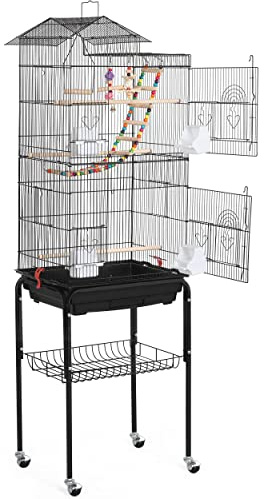 Yaheetech Cage Oiseau 46 x 36 x 159 cm Noir avec Support Détachable