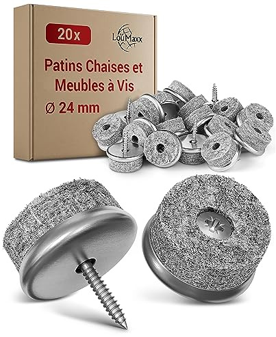 LouMaxx Stuhl Filzgleiter Schrauben rund, Ø 24mm grau - Stuhlgleiter mit 6mm dickem Filz &Metalleinfassung - Filzgleiter für Stühle Schrauben - Premium Stuhlbeinschoner Filz auch für Möbel 20 Stück