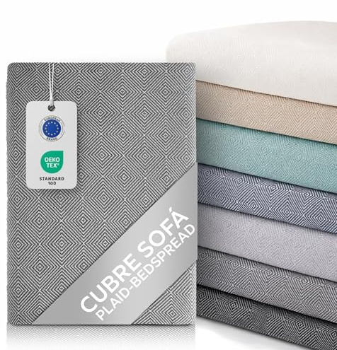 Textilhome Dante Musselin Kuscheldecke 180x285 Sofadecke Wohndecke Grau | Vielseitig für Sofa oder Bett. Strapazierfähig, weich und waschbar. Elegantes Design mit OEKO-TEX® Zertifizierung.