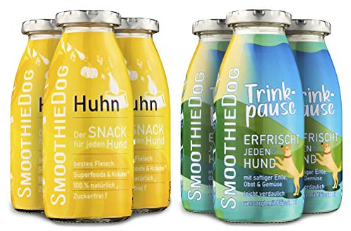 SmoothieDog Hundesmoothie 3xHuhn und 3x Trinkpause(Ente) je 250ml Zucker- und Glutenfrei