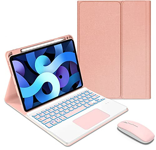QYiiD Funda con Teclado para iPad 9.7 2018 (6.a generación) / 2017 (5.a generación), retroiluminación y Soporte para lápices, touchpad Teclado inalámbrico Delgado magnético para iPad 9.7, Rosado