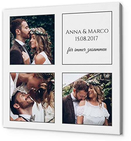 Bild auf Leinwand mit Wunsch Text selbst gestalten | Leinwanddruck Collage mit 3 Fotos - ab 20x20 cm | Dekoration individuelle Geschenke für Taufe, Muttertag, Vatertag, Geburtstag, Partner