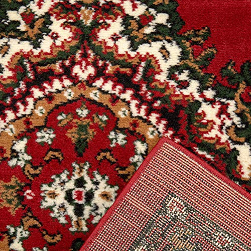 Teppich-Home Orient R8757 Tapis oriental tissé classique avec ornement et motifs floraux, couleur : rouge, beige, gris, noir, dimensions : Ø 120 cm, rond