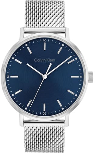 Calvin Klein Analog Quarzuhr für Herren Kollektion MODERN MESH mit Silbernes Edelstahl-Mesh-Gliederarmband - 25200045