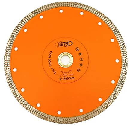 BGTEC Diamond Porcelain Saw Blade, 8 Inch/200MM X Mesh Turbo Tiles Blades for Porcelain Tile Granite Marbles Super Thin Dry/Wet Cutting Disc