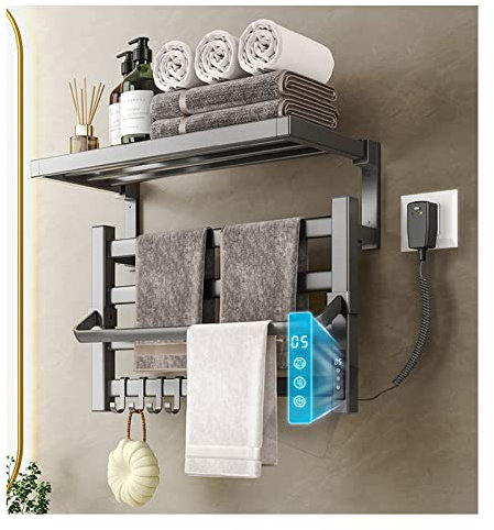 Scalda Asciugamani da Parete Scaldasalviette Elettrico A Parete, Scaldasalviette con Timer E Termostato, Stendibiancheria A Bassa Potenza da 65 W, Facile da Installare