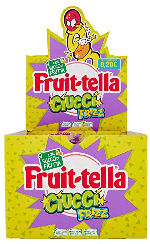 Fruittella Frizz Sucettes en gélatine saveur fruit avec jus de fruits, idéal à partager, pour fêtes et anniversaires d'enfants, boîte de 150 pièces, emballées individuellement